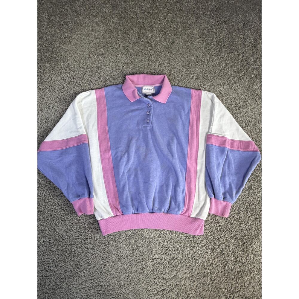 Mark Scot Sweatshirt Womens L Purple Pullover Fleece Collared Colorblock
